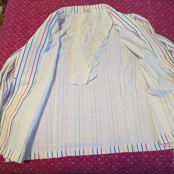 Vintage 80’s Rainbow Stripe Blazer Front Button Career Casual Pinstripe Pride - Picture 4 of 7